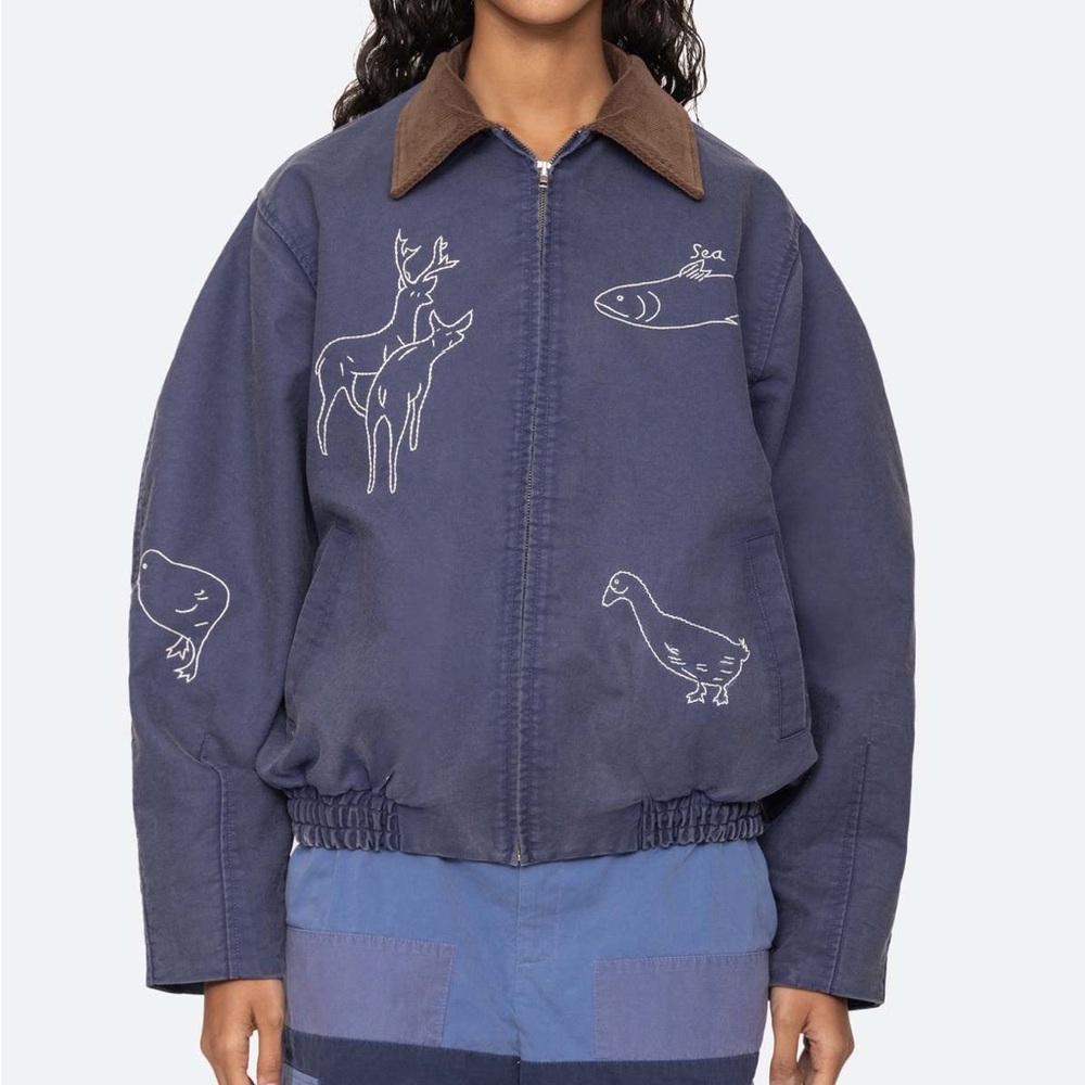 Sea NY New York Demi Jacket - Embroidered Blue Bomber M
